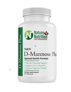 N&N D-Mannose Plus supplement bottle, natural cleansing support.