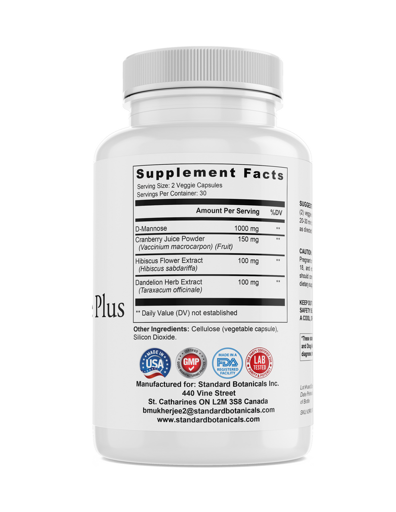 N&N D-Mannose Plus supplement bottle with natural cleansing support, urinary tract health benefits, and digestive health improvement.